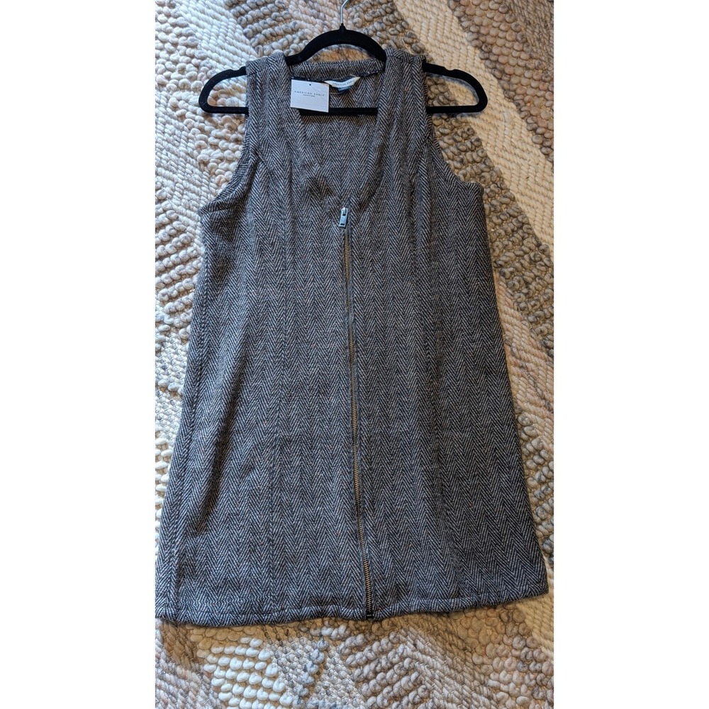 American Eagle Herringbone Wool Blend Zip Front Vest Mini Dress Grey Small NWT - Picture 2 of 8